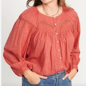 Old Navy women’s peach long sleeve peasant blouse size xxl